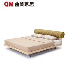 QM曲美家居 布藝雙人床可拆洗 海綿軟包板木床頭鋼網(wǎng)床架簡約現(xiàn)代北歐風(fēng)臥室家具 橡木色 1.8*2.0