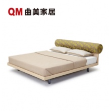 QM曲美家居 布藝雙人床可拆洗 海綿軟包板木床頭鋼網(wǎng)床架簡約現(xiàn)代北歐風(fēng)臥室家具 橡木色 1.8*2.0