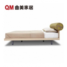QM曲美家居 布藝雙人床可拆洗 海綿軟包板木床頭鋼網(wǎng)床架簡約現(xiàn)代北歐風(fēng)臥室家具 橡木色 1.8*2.0