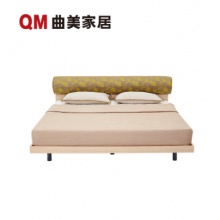 QM曲美家居 布藝雙人床可拆洗 海綿軟包板木床頭鋼網(wǎng)床架簡約現(xiàn)代北歐風(fēng)臥室家具 橡木色 1.8*2.0